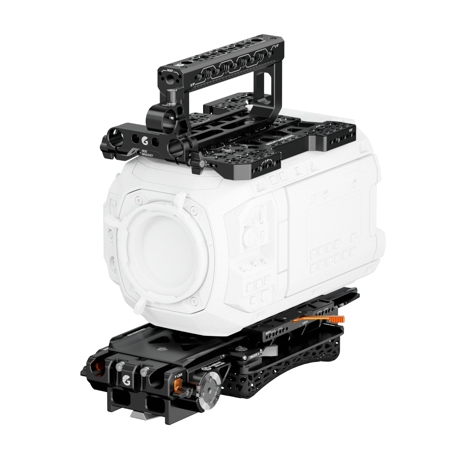 Blackmagic URSA EF本体と付属品 Expert Documentary Kit for Blackmagic URSA Cine – Bright Tangerine
